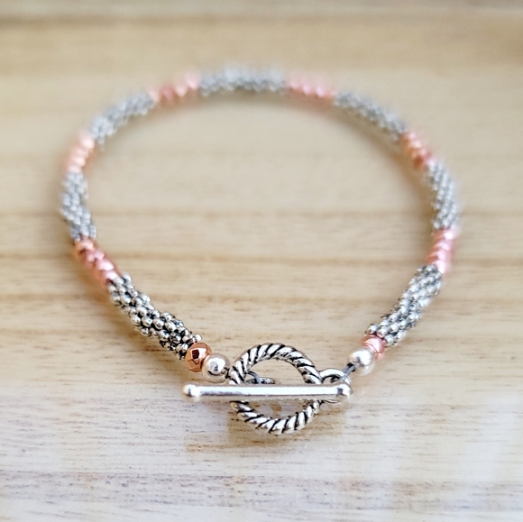 Rose Gold & Silver Beaded Toggle Bracelet - Picture 5 of 9